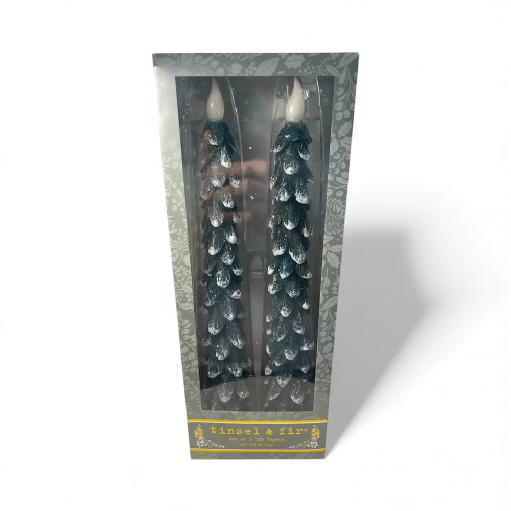 Tinsel & Fir “LED Taper Candle Set of 2” NWT **